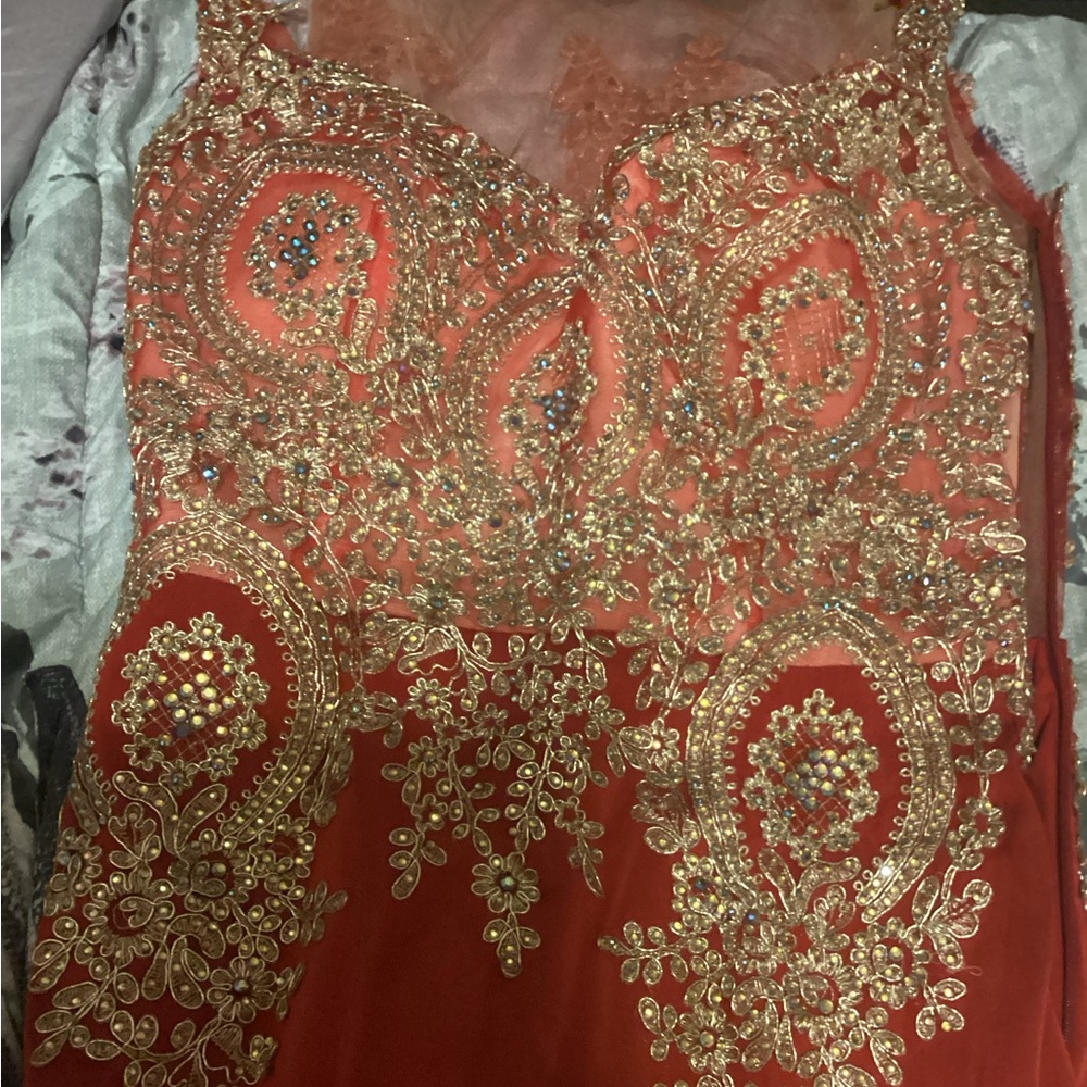 Elegant Orange Embellished Dress